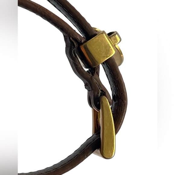 PRADA Buckle Closure Saffiano Leather Bracelet Gold Tone Medium Size - Picture 9 of 9